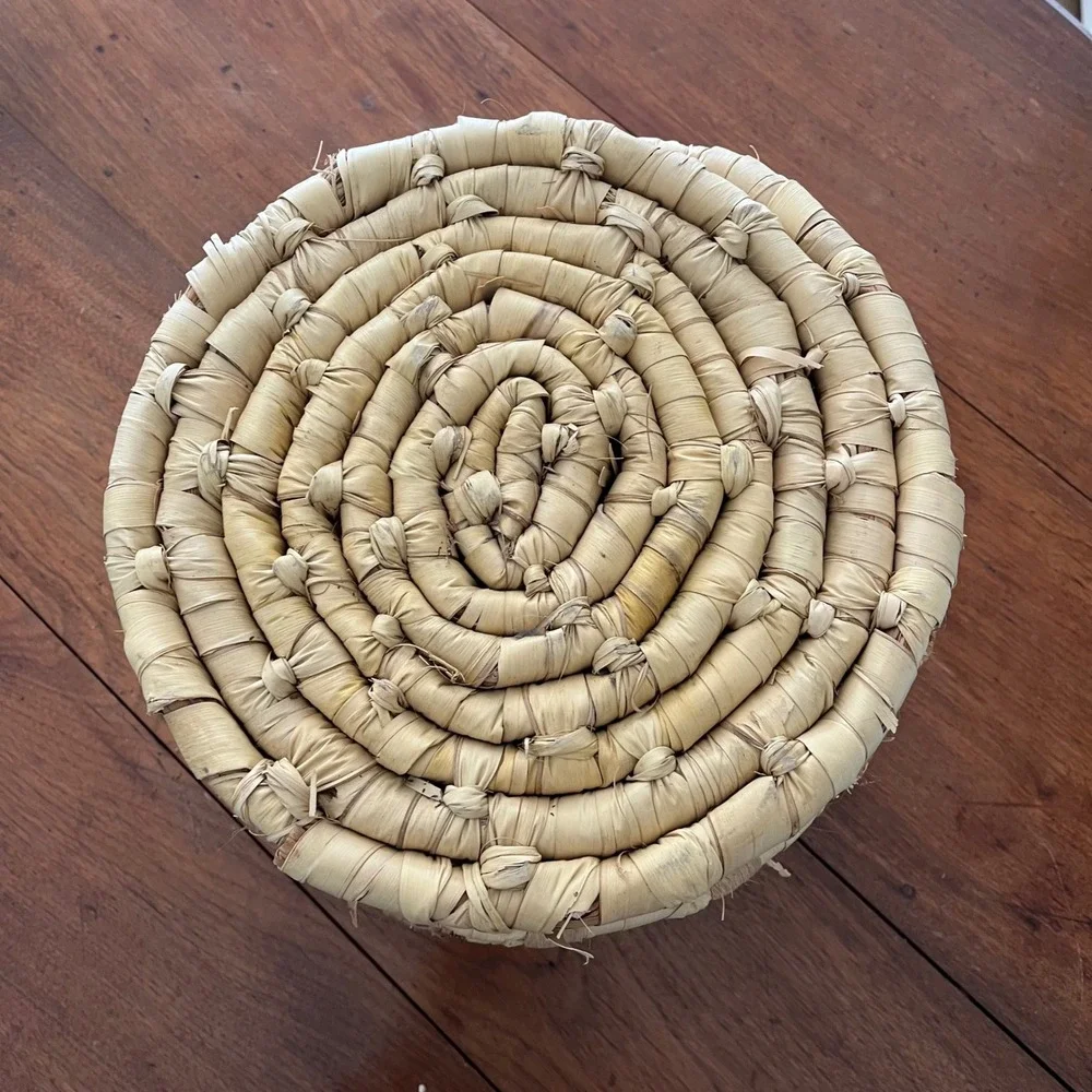 Vintage Palm Leaf Coiled Basket